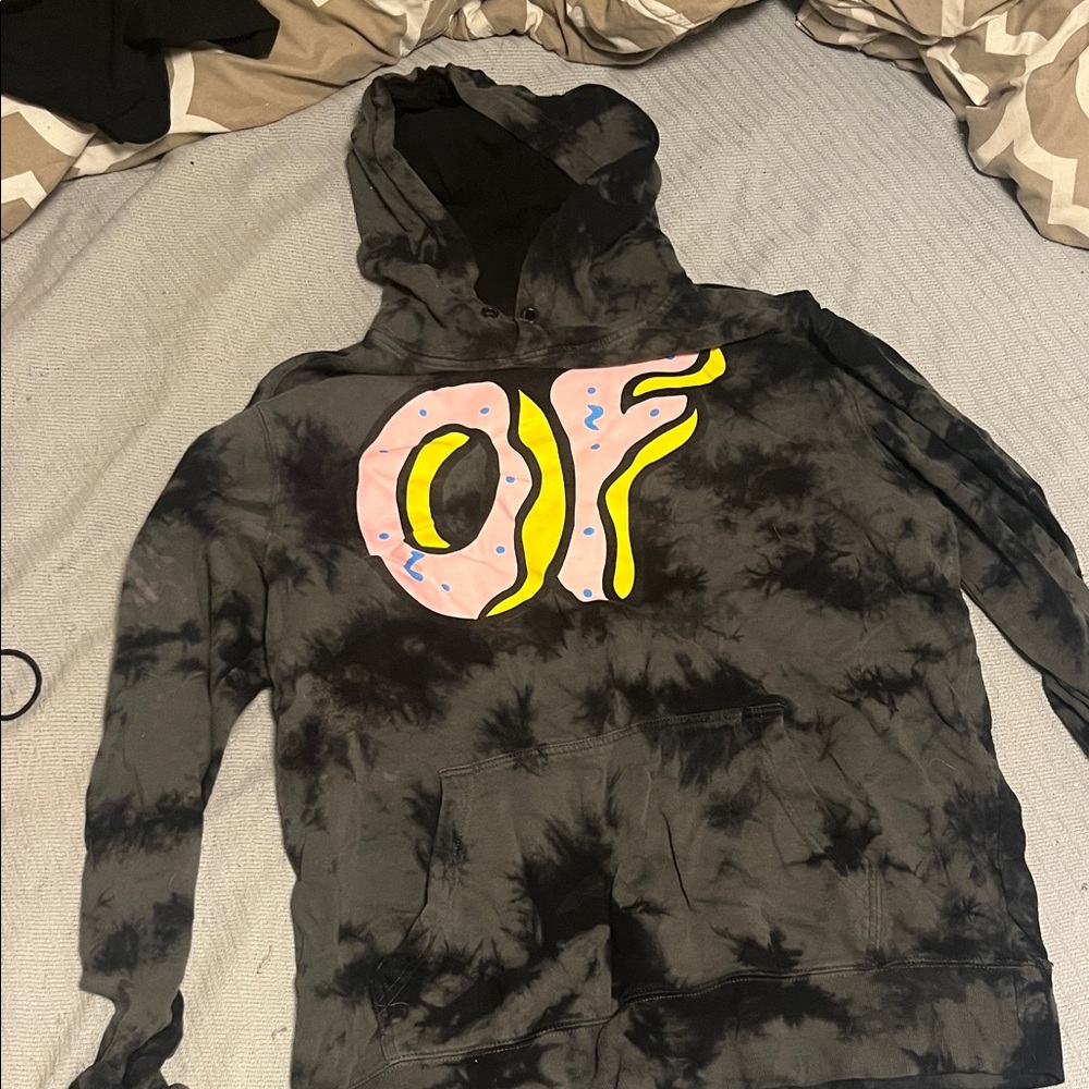 Black Odd Future Tie-Dye Hoodie with Pink and Yellow OF Logo